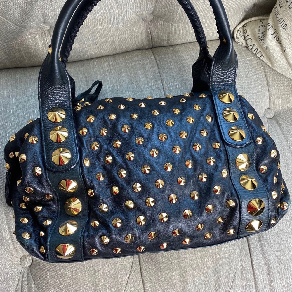 SOLD Be&D Garbo Studded Lamb Leather Satchel - Picture 4 of 15